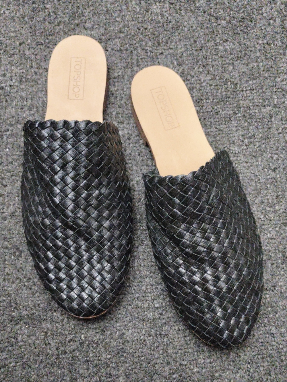 Topshop Black Woven Mule Slides